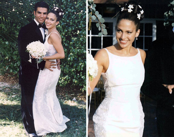 Работа над ошибками: как выглядели все свадебные платья Дженнифер Лопес
