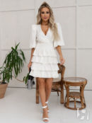 Платье короткое белое шелковое с воланами