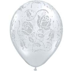 Свадебный шар с печатью серебристой крошкой  "Роза" (25 см, прозрачный) Сва