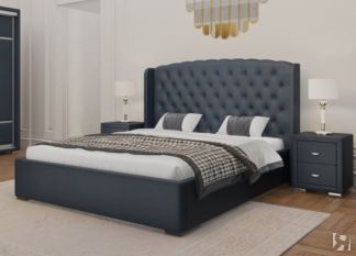 Двуспальная кровать Dario Classic Lite 200x200, Экокожа (Темно-синий)