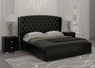 Кровать в спальню Dario Grace 140x200, Экокожа (Черный)