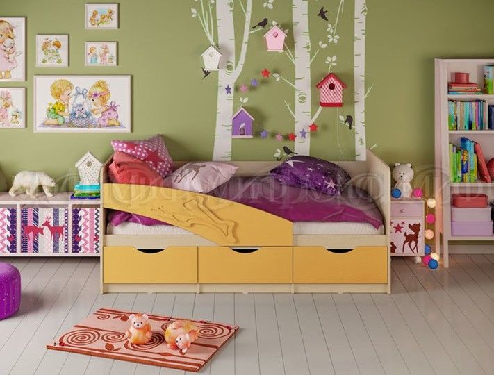 Кровать в детскую Дельфин, Желтый матовый 80х180