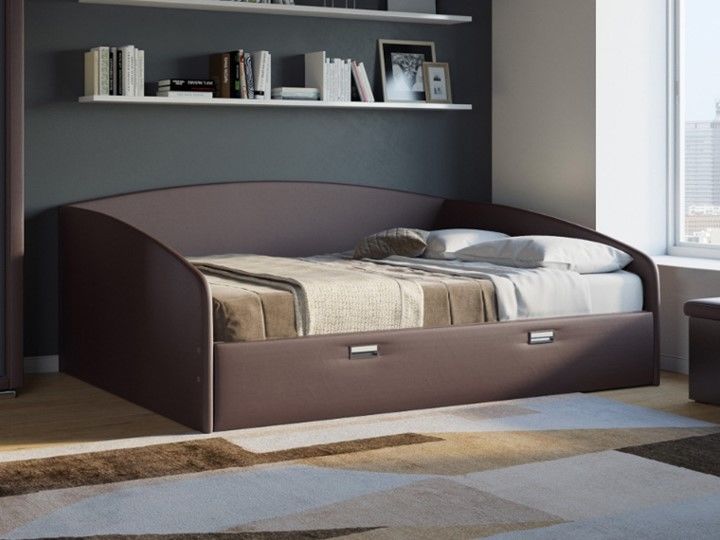 Двуспальная кровать Bono 160х200, Экокожа (Коричневый)