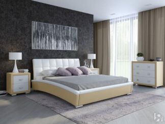Кровать в спальню Corso-1L 160x200, Экокожа (Кремовый с белым)