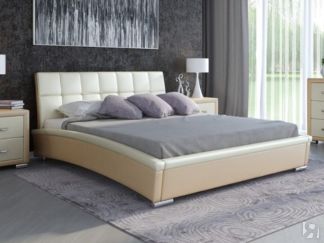 Кровать в спальню Corso-1L 180х200, Экокожа (Бежевый/молочный перламутр)