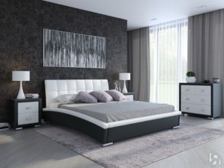 Двуспальная кровать Corso-1L 160x200, Экокожа (Черный с белым)