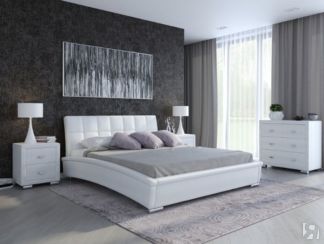 Двуспальная кровать Corso-1L 200x200, Экокожа (Кайман белый)