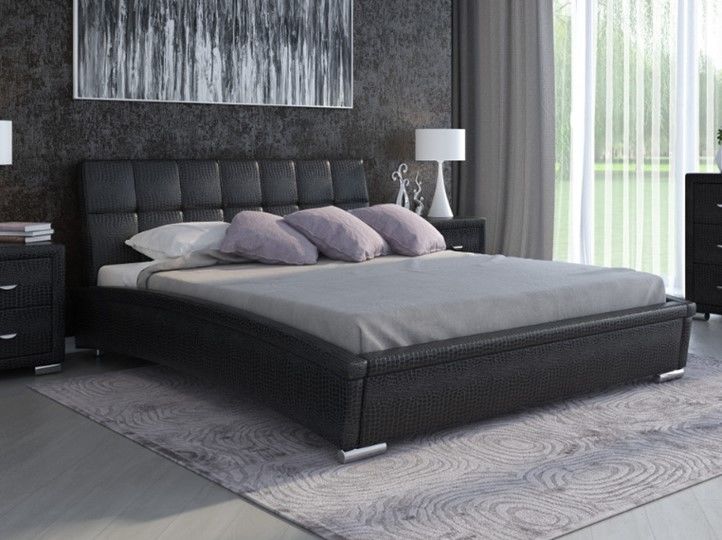 Кровать 2-х спальная Corso-1L 140x200, Экокожа (Кайман черный)