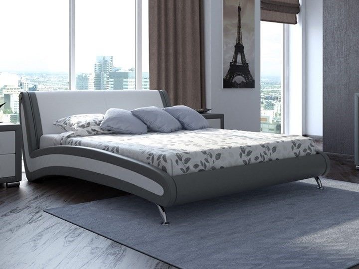 Кровать 2-х спальная Corso-2 180х200, Экокожа (Серый с белым)