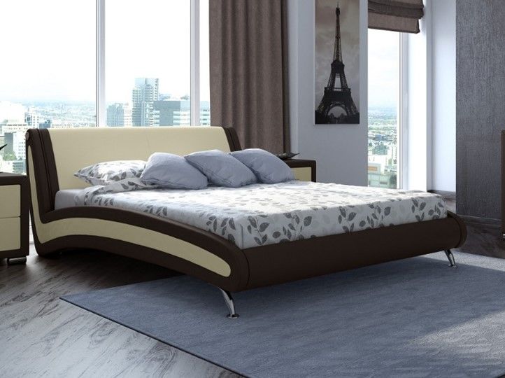 Кровать 2-х спальная Corso-2 160х200, Экокожа (Коричневый с кремовым)
