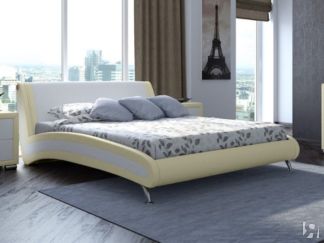 Двуспальная кровать Corso-2 180х200, Экокожа (Кремовый с белым)