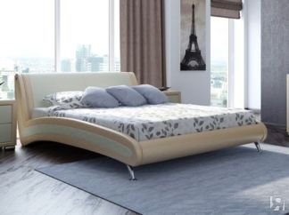 Двуспальная кровать Corso-2 160х200, Экокожа (Бежевый/молочный перламутр)