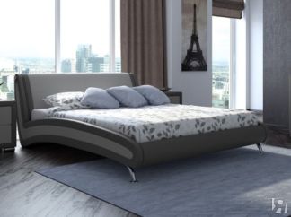 Двуспальная кровать Corso-2 180х200, Экокожа (Темно-серый с серым)