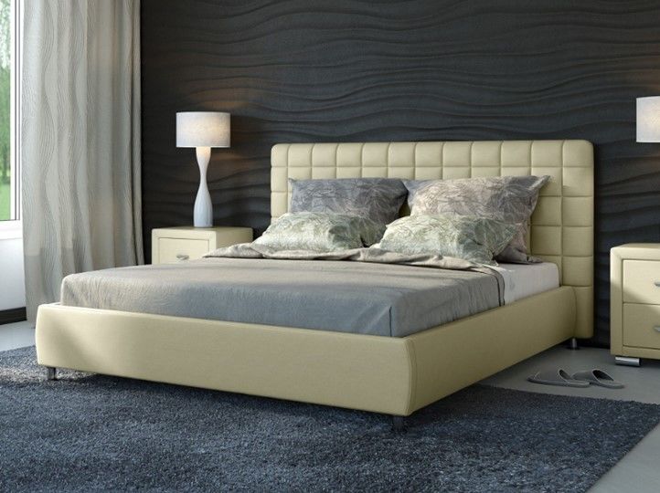 Двуспальная кровать Corso-3 180x200, Экокожа (Кремовый)