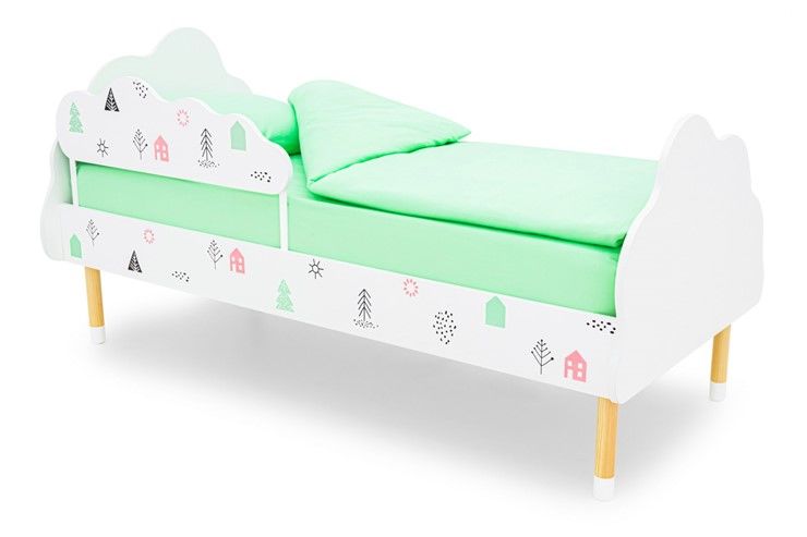Кровать в детскую Stumpa Облако "Домики розовый, бирюзовый"