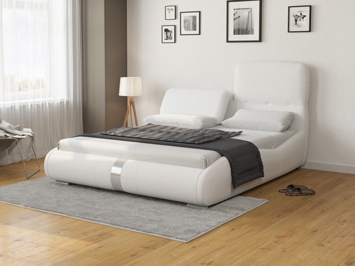 Двуспальная кровать Лукка 160х200, Экокожа (Белый)