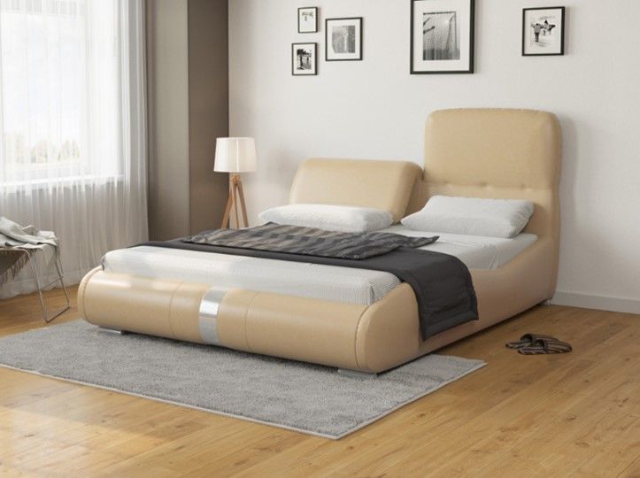 Кровать двуспальная Лукка 160х200, Экокожа (Бежевый)
