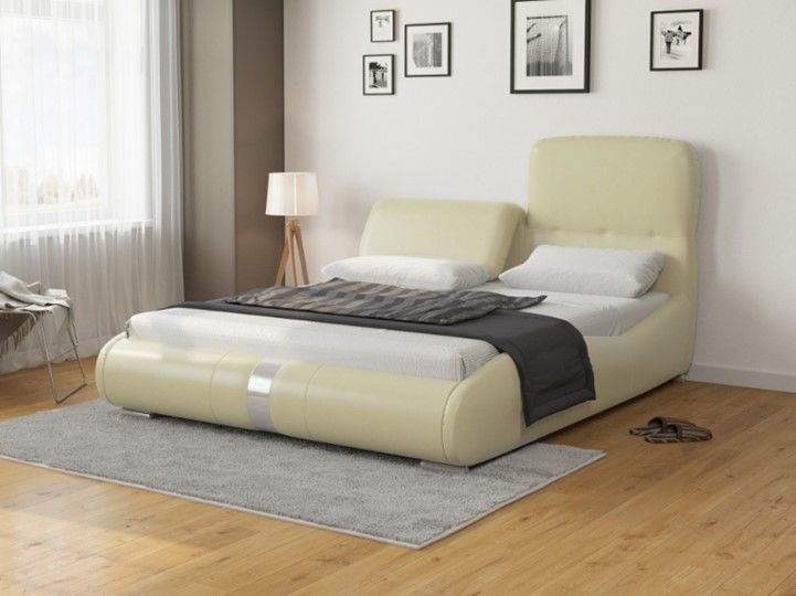 Кровать двуспальная Лукка 160х200, Экокожа (Кремовый)
