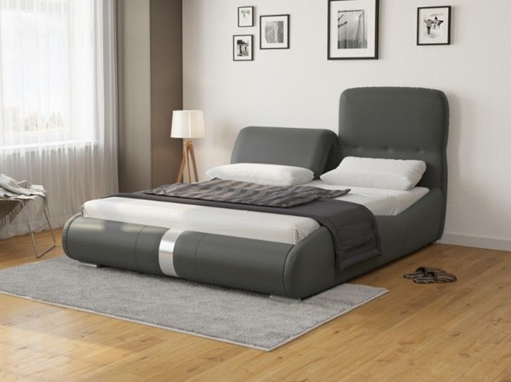 Кровать Лукка 160х200, Экокожа (Темно-серый)