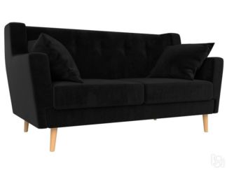 Прямой диван Брайтон 2, Черный (микровельвет)