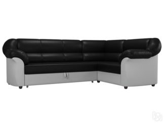 Угловой диван для гостиной Карнелла, Черный/Белый (экокожа)