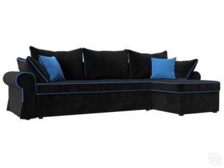 Угловой диван для гостиной Элис, Черный (велюр)
