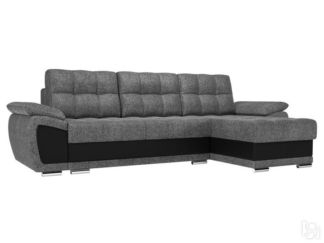 Угловой диван для гостиной Нэстор, Серый/Черный (рогожка/экокожа)