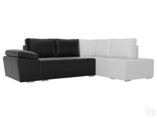 Угловой диван для гостиной Хавьер, Черный/Белый (экокожа)