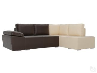 Угловой диван для гостиной Хавьер, Коричневый/Бежевый (экокожа)