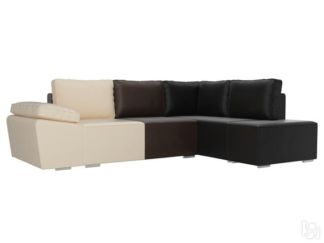 Угловой диван для гостиной Хавьер, Бежевый/Коричневый/Черный (экокожа)