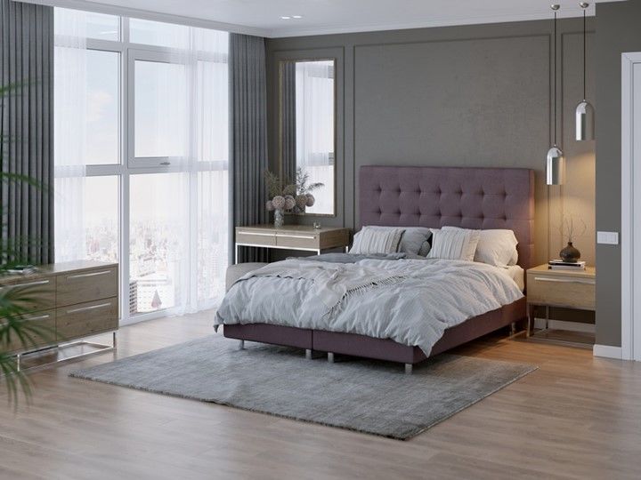 Двуспальная кровать Madrid Boxspring Elite 200х200, Рогожка (Тетра Слива) фото 1