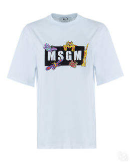 Хлопковая футболка MSGM 3241MDM176 белый+принт s