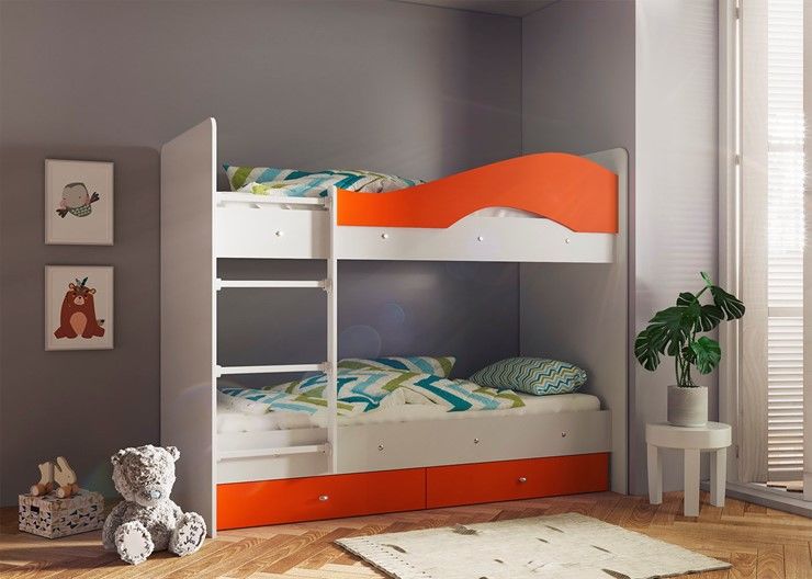 Двухэтажная детская кровать Мая с 2 ящиками на щитах, корпус Млечный дуб, ф