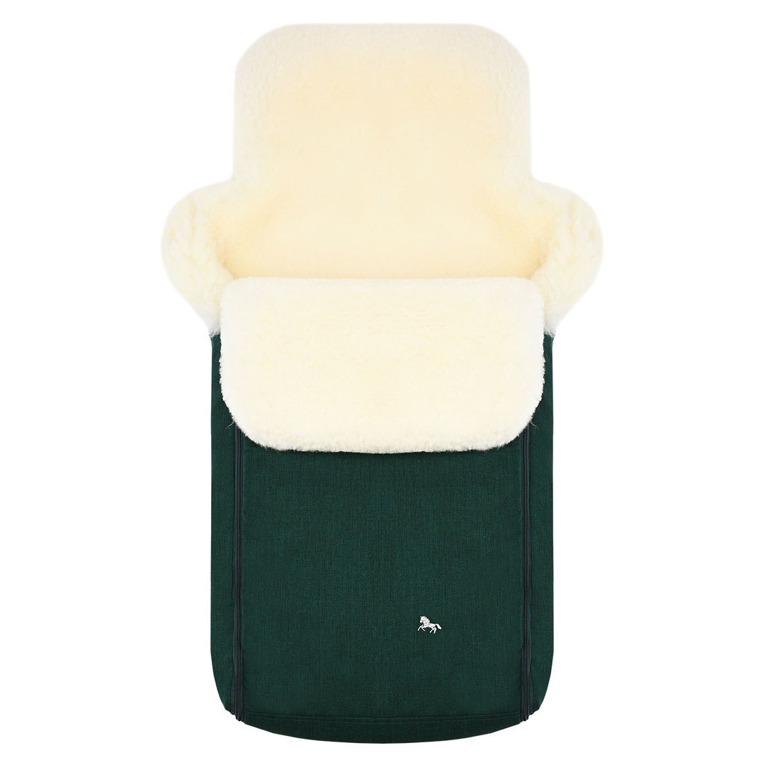 Зеленый конверт в коляску "Premium Welss", натуральная овчина Hesba