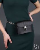 Женская кожаная поясная сумка черная A009 black mini grain