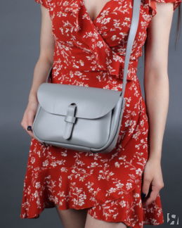 Кожаная женская сумка через плечо серая A016 grey