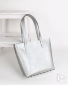 Женская кожаная сумка шоппер серебристая A019 silver grain