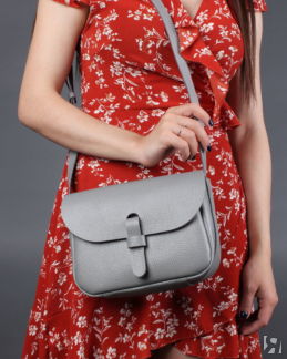 Кожаная женская сумка через плечо серая A016 grey grain