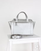 Женская сумка тоут из натуральной кожи серебристая A018 silver mini grain