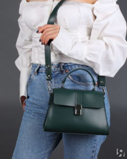 Женская сумка трапеция из натуральной кожи изумрудная A023 emerald mini