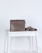 Женская кожаная поясная сумка серо-бежевая A009 taupe mini