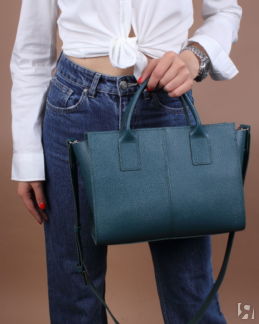 Женская сумка тоут из натуральной кожи сине-зеленая A027 teal grain