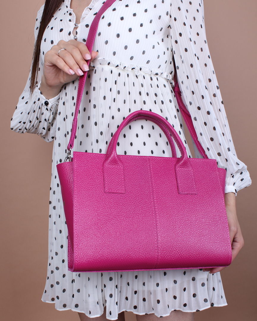 Женская сумка тоут из натуральной кожи розовая A027 fuchsia grain