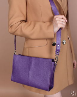 Женская кожаная сумка через плечо фиолетовая A025 purple grain