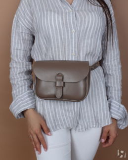Женская поясная сумка из натуральной кожи серо-бежевая A016 taupe mini