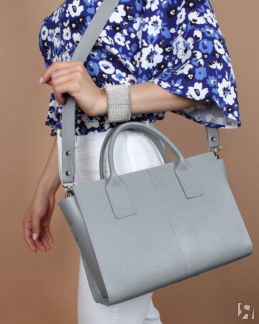 Женская сумка тоут из натуральной кожи серая A027 grey grain