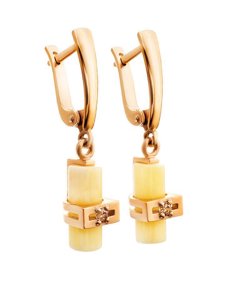 Изысканные золотые серьги с натуральным медовым янтарём «Скандинавия» Amber