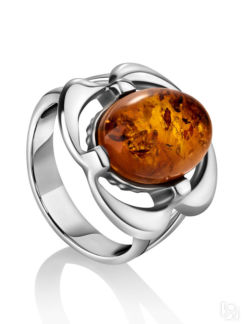 Серебряное кольцо с янтарем коньячного цвета «Фиалка» Amberholl