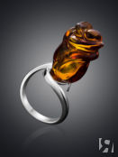 Серебряное кольцо из натурального коньячного янтаря «Розочка» Amberholl