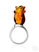 Серебряное кольцо из натурального коньячного янтаря «Розочка» Amberholl